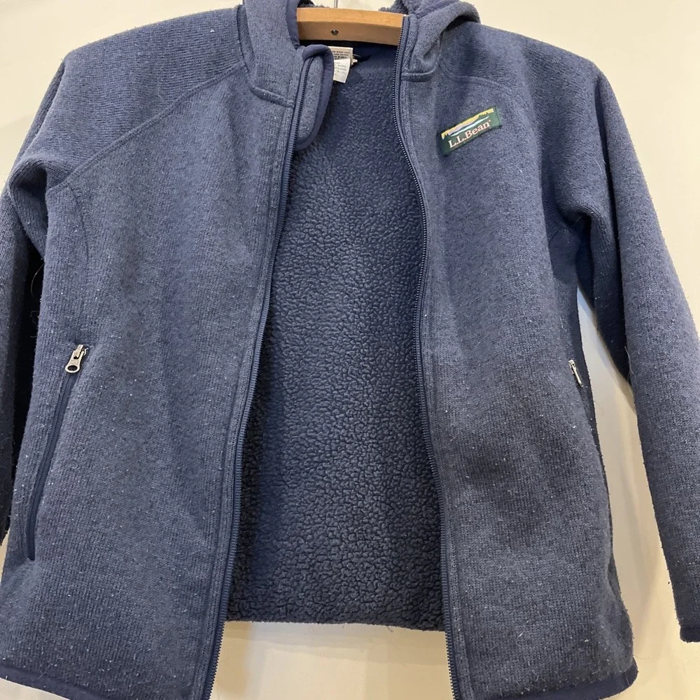 LL Bean Sweater Fleece Jacket Kids Large Sz 8 Blue Hoodie Full Zip‎ Unisex Child